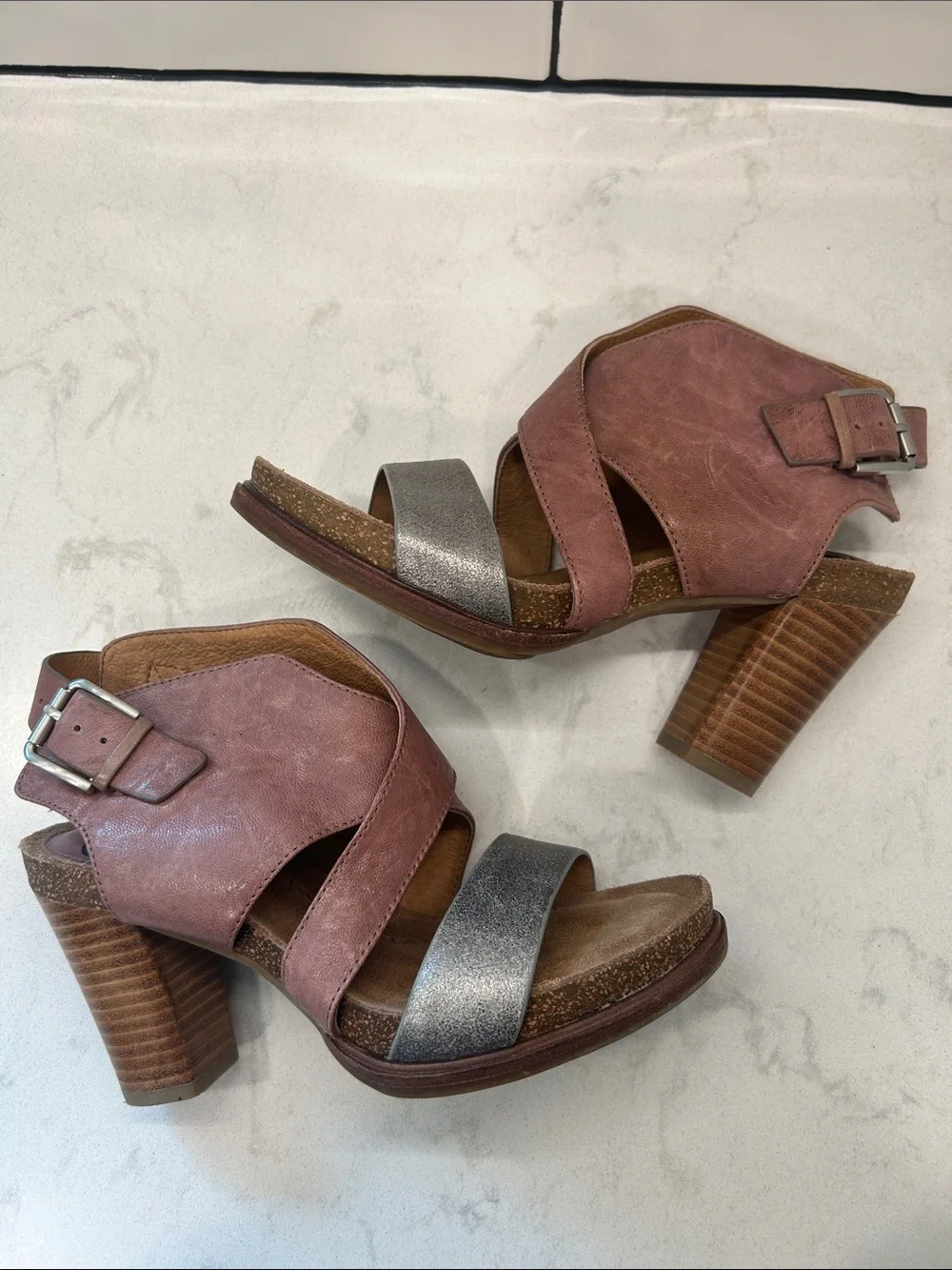 Sofft Christine Women 6 Leather Slingback Heel Platform Sandals Gray
